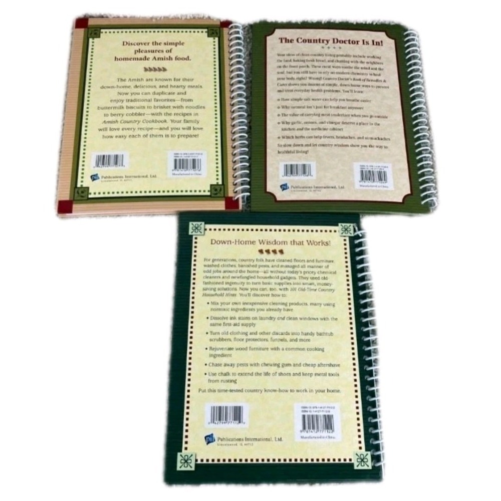 3 PC Country Living Book Set: Amish Cookbook, Remedies & Cures, Household Hints - Picture 2 of 8